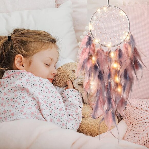 LED Dream Catcher Light Up Handmade Feather Dreamcatchers Boho Wall Hanging for - Picture 5 of 7